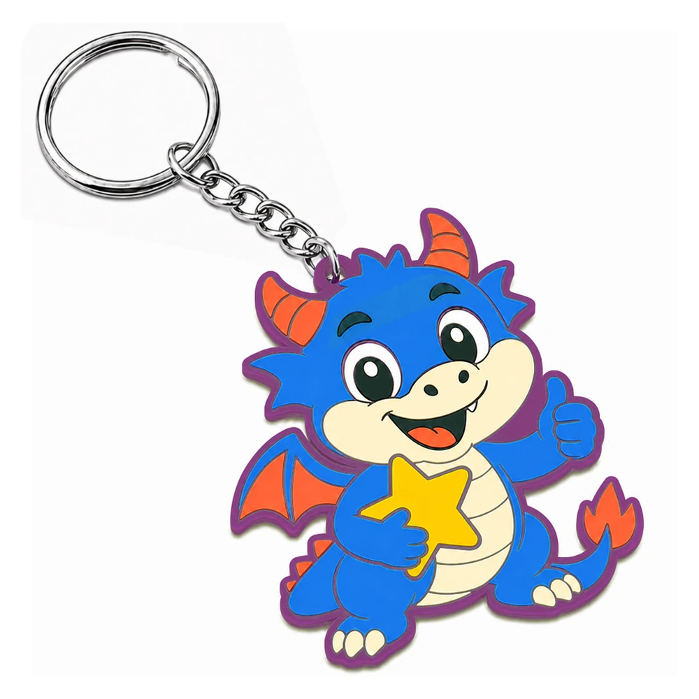 Custom soft PVC dragon keychain on white — alternate studio angle
