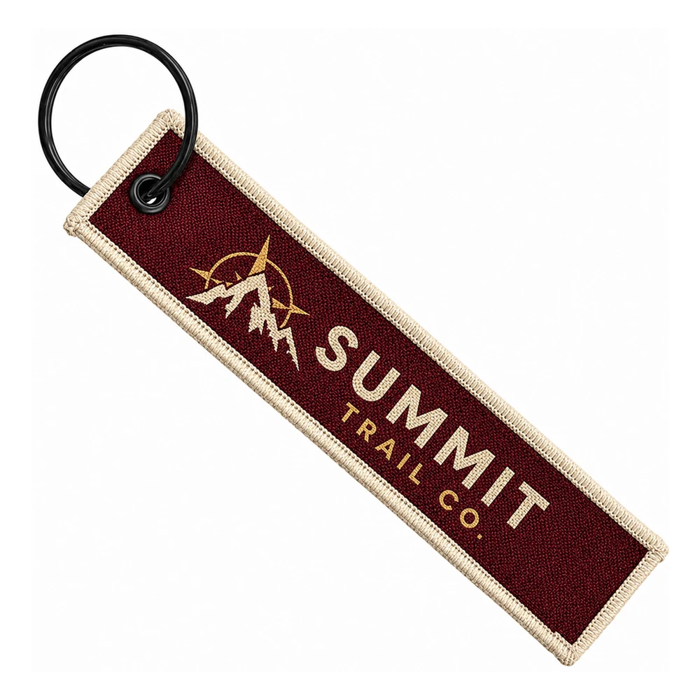 Custom woven flight tag with metal ring