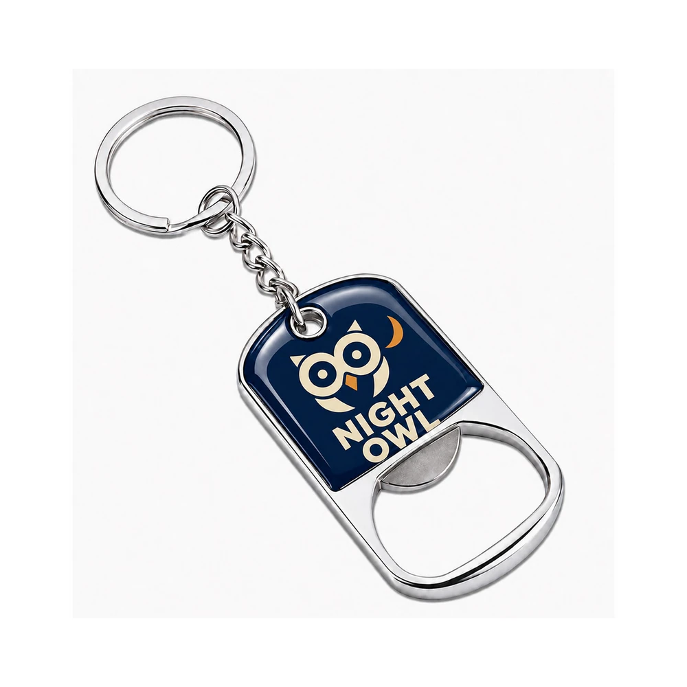 Custom dog tag metal keychain bottle opener – NIGHT OWL navy enamel plate