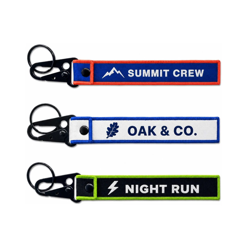Custom woven keychain with black snap hook