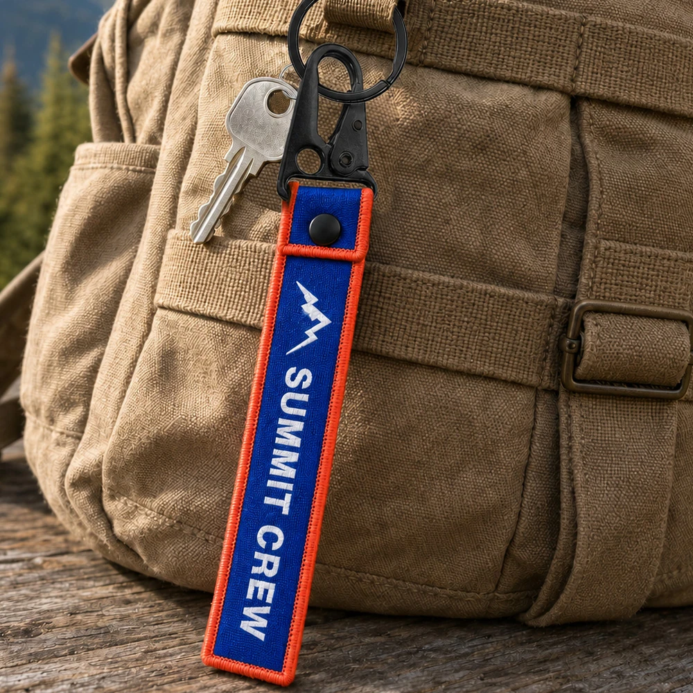 Custom woven keychain with black snap hook