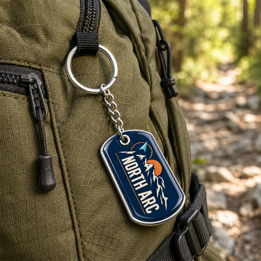 Chaveiro dog tag metálico com efeito domed 3
